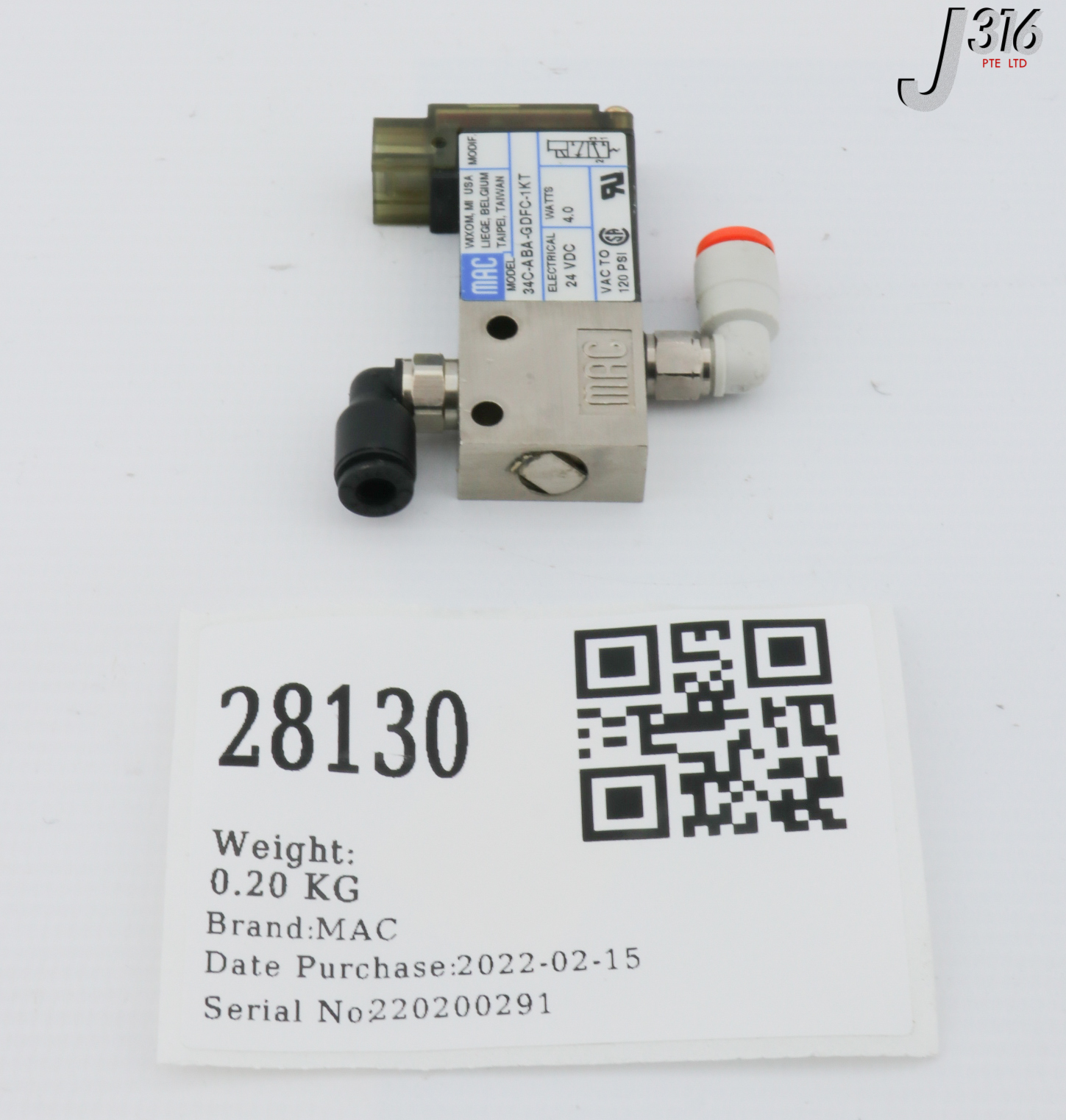 28130 MAC PNEUMATIC SOLENOID VALVE, 24VDC, 120PSI 34C-ABA-GDFC-1KT ...